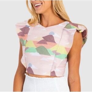 Koch Cecelia Crop Top Pink Mountain‎ Flutter Sleeve Sz XS